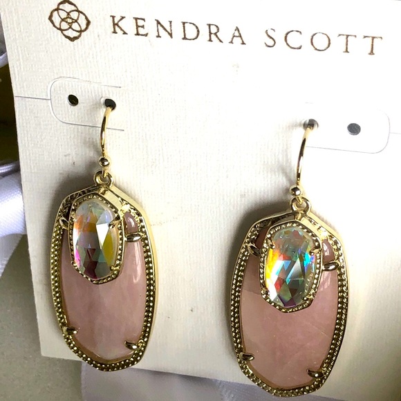 NWT Kendra Scott RARE & Retired Emmy Earrings Rose Quartz, Dichroic Yellow Gold - Picture 10 of 17